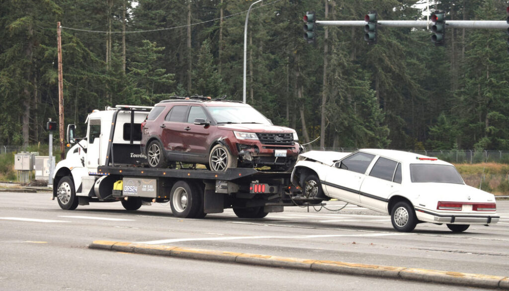 An SUV being towed